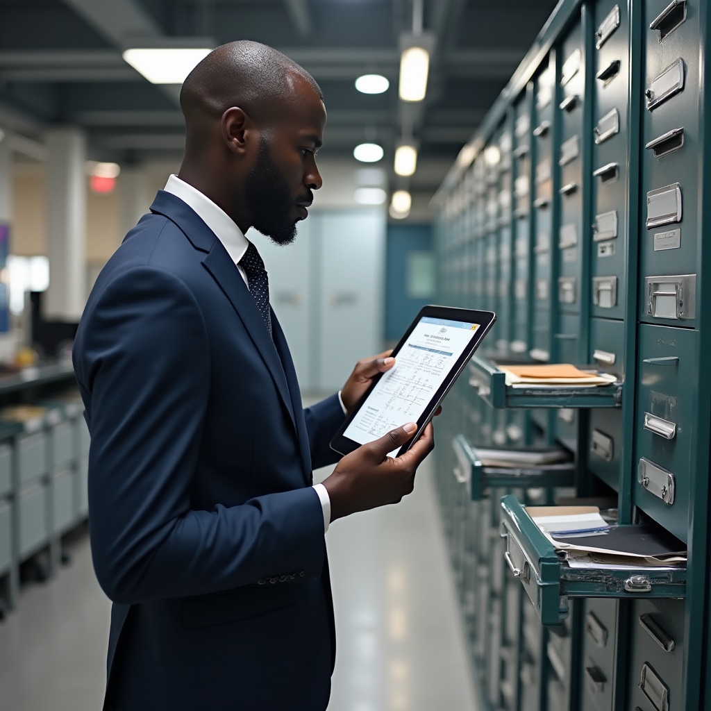 Professional conducting comprehensive document management audit