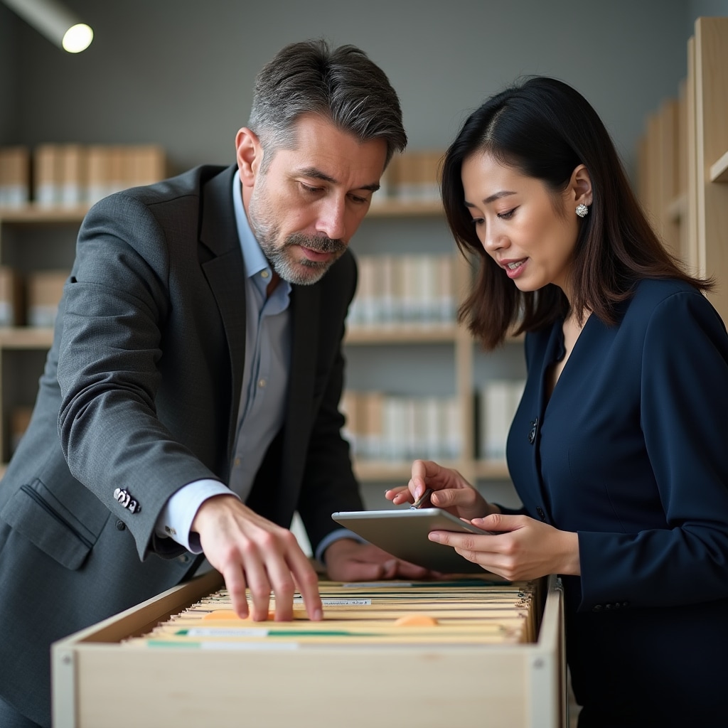 Document management consultant working with accounting professional